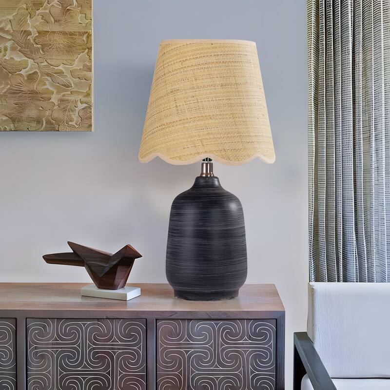 Traditional Ceramic Woven Table Lamp for Living Room - Single - Black white stripe