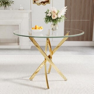 36 Inch Round Glass Dining Table with Stainless Steel Legs, Modern ...