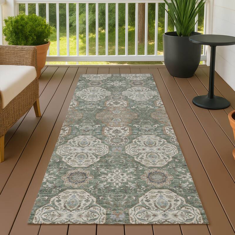 Machine Washable Indoor/ Outdoor Global Budden Chantille Rug - Basil - 2'3" x 7'6"