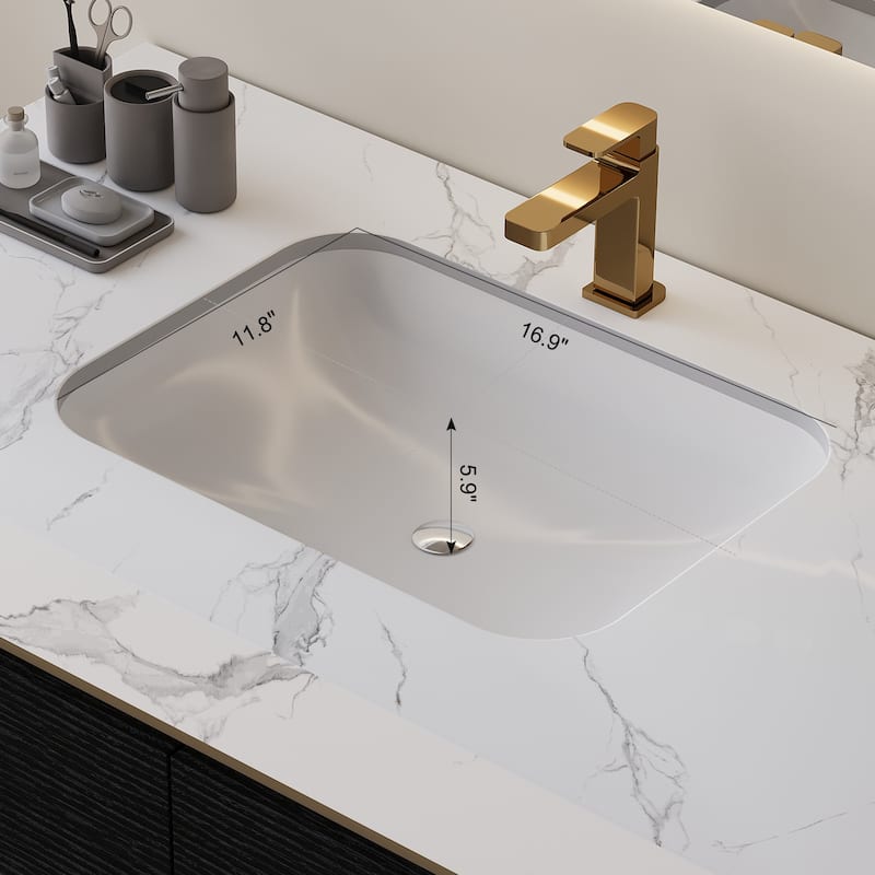 GDFStudio - Luxury 35.4" Versatile Floating/Freestanding Sintered Stone Bathroom Vanity with Ceramic Sink & Soft-Close Drawers