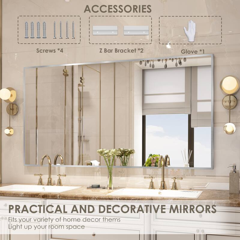 QuivaraView Wall Mounted Aluminum Frame Bathroom Vanity Mirror - 55" x 30" - Silver