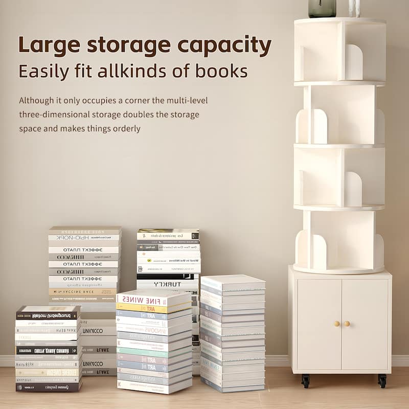 Anmytek 360 Rotating Corner Bookshelf with Wheels Space Saving Storage for Small Rooms