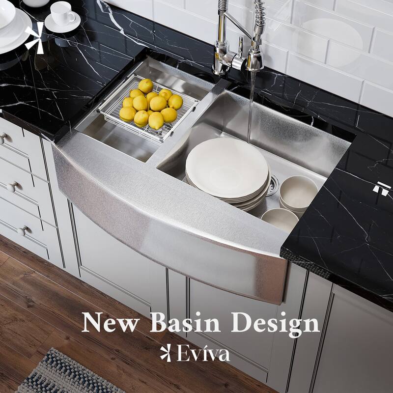 Eviva VIrgo 33" x 21" Stainless Steel Apron Farmhouse Double Kitchen Sink