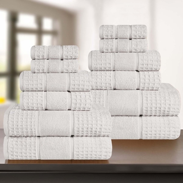 Superior Napa Zero Twist Cotton Waffle 12 Piece Bathroom Towel Set - Stone Grey