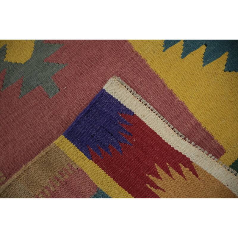 Hand Woven Oriental 100% Wool Carpet Southwestern Tribal Multi-Colored Kilim Area Rug - 9' 7'' X 7' 10''