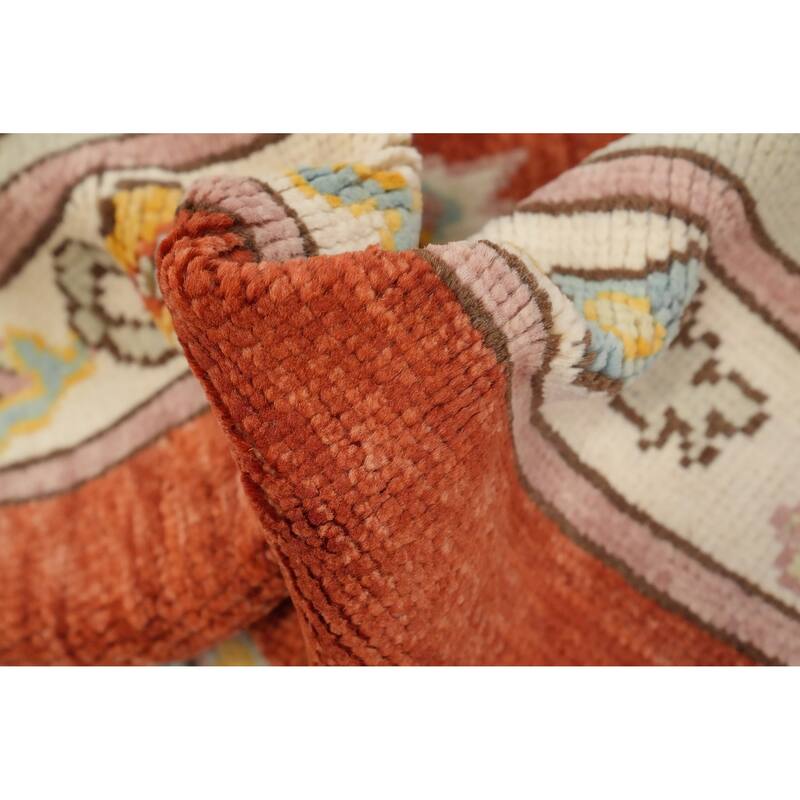Hand Knotted Oriental 100% Wool Carpet Transitional Medallion Oranges & Rust Oushak Area Rug - 9' 11'' X 8' 3''