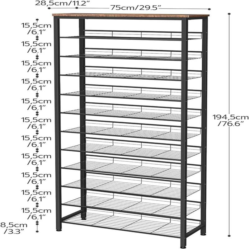 10-Tier Shoe Rack - 11.2"D x 29.5"W x 76.6"H