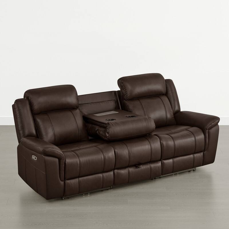 Spruce & Spring Genuine Leather Power Reclining Sofa with Optional Console & Flip-Down Table