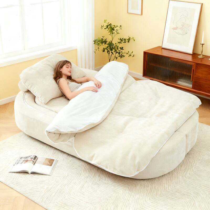 Floor Sofa Bed with 2 Pillows, Convertible Loveseat Sleeper Sofa, Folding Recliner Sofa Mattress for Living Room