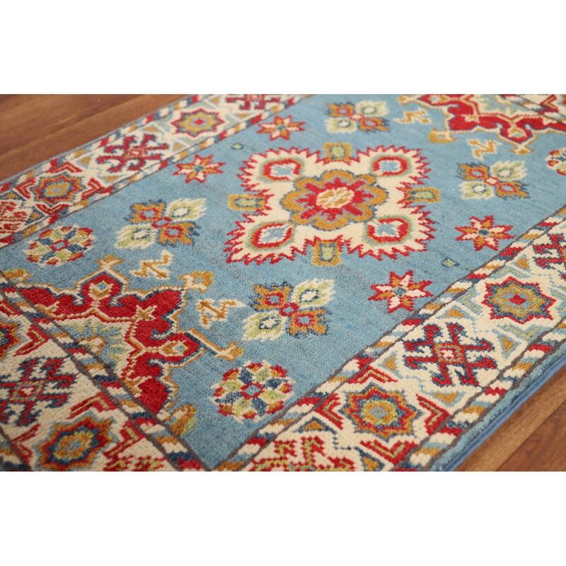 Light Blue Kazak Foyer Rug Handmade Traditional Wool Carpet - 2'0" x 3'0"
