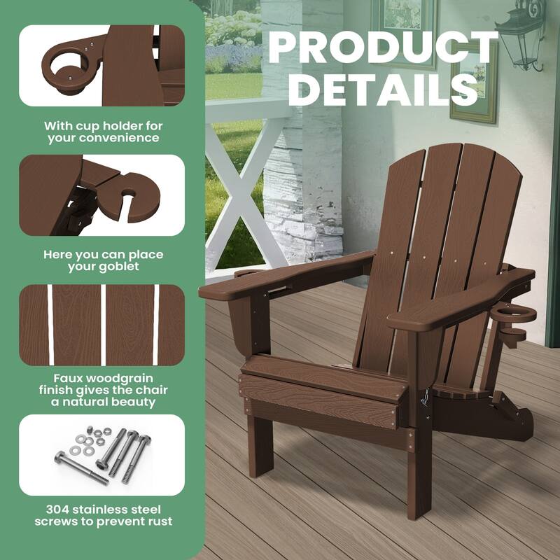 Foldable HDPE Adirondack Chair with Dual Cup Holders