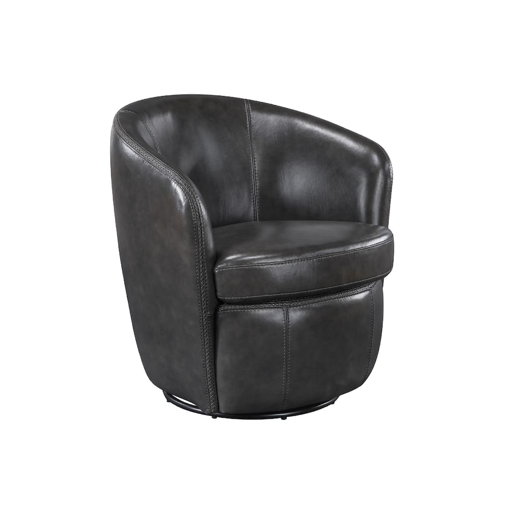 Dey Swivel Barrel Chair with Curved Back, Smoky Gray Top Grain Leather