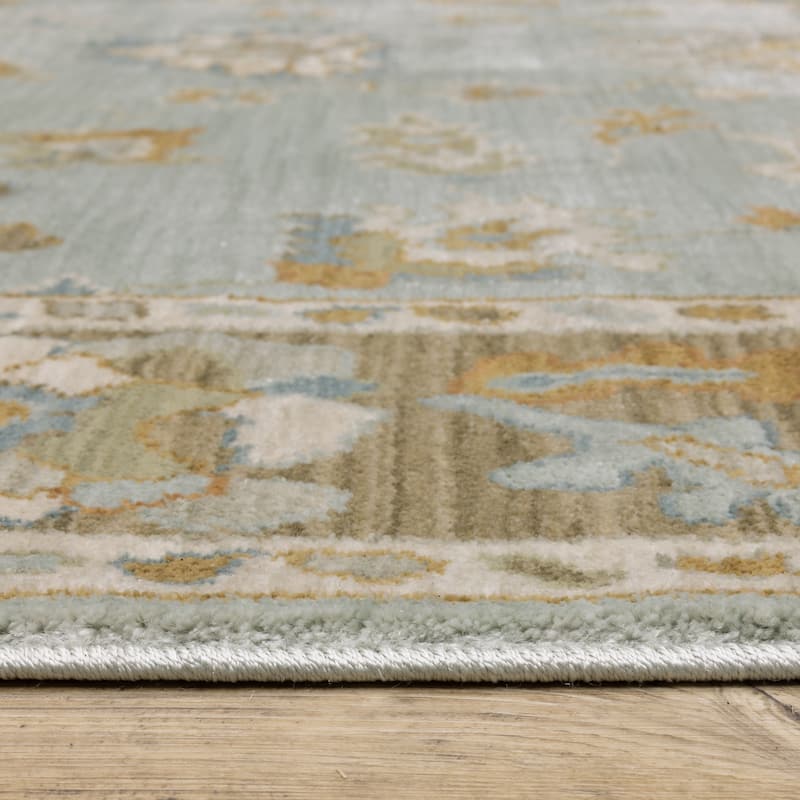 Meadow Bordered Traditional Teal/ Rust Area Rug