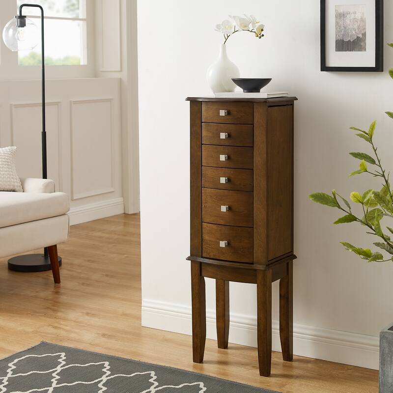 Jewelry Armoire with 6 Drawers - 40" - Walnut Finish