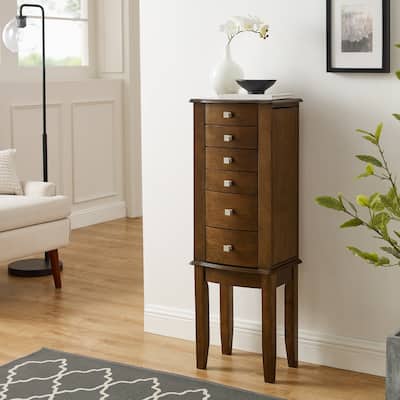 Jewelry Armoire with 6 Drawers - 40" - Walnut Finish