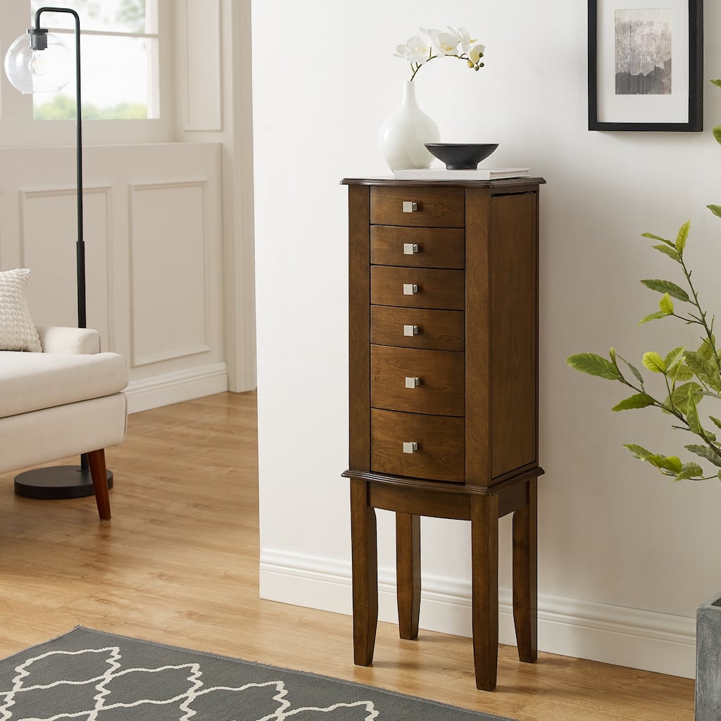 Jewelry Armoire with 6 Drawers - 40" - Walnut Finish