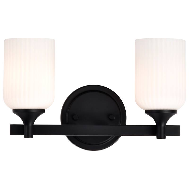 Solara 2 Light Vanity Matte Black Finish Frosted Ribbed Glass - Matte Black