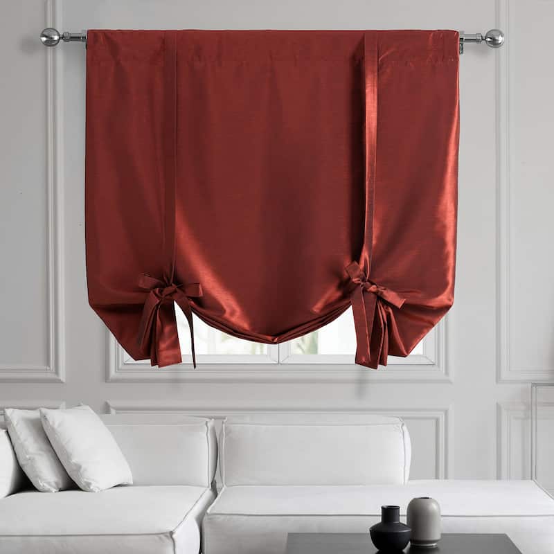 Exclusive Fabrics Vintage Textured Faux Dupioni Silk Tie-Up Window Shade (1 Panel) - 46 X 63 - Ruby