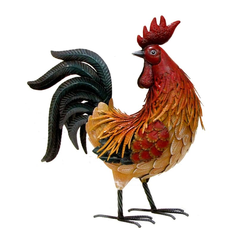 Red and Orange Iron Rooster with Head Turned