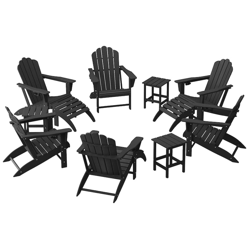 Aderson Outdoor Poly Adirondack Chair With Ottoman And Side Table 12-Piece Set - Black