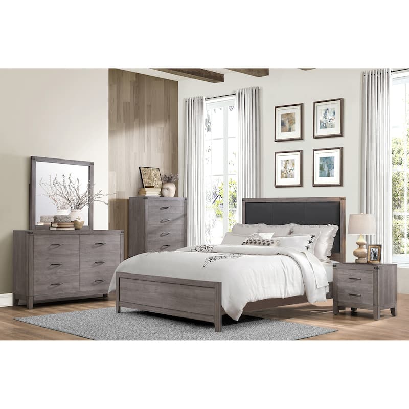 Brownish Gray Finish Full Size Panel Bed 1pc Faux Leather Upholstered Headboard Industrial Design Bedroom Furniture