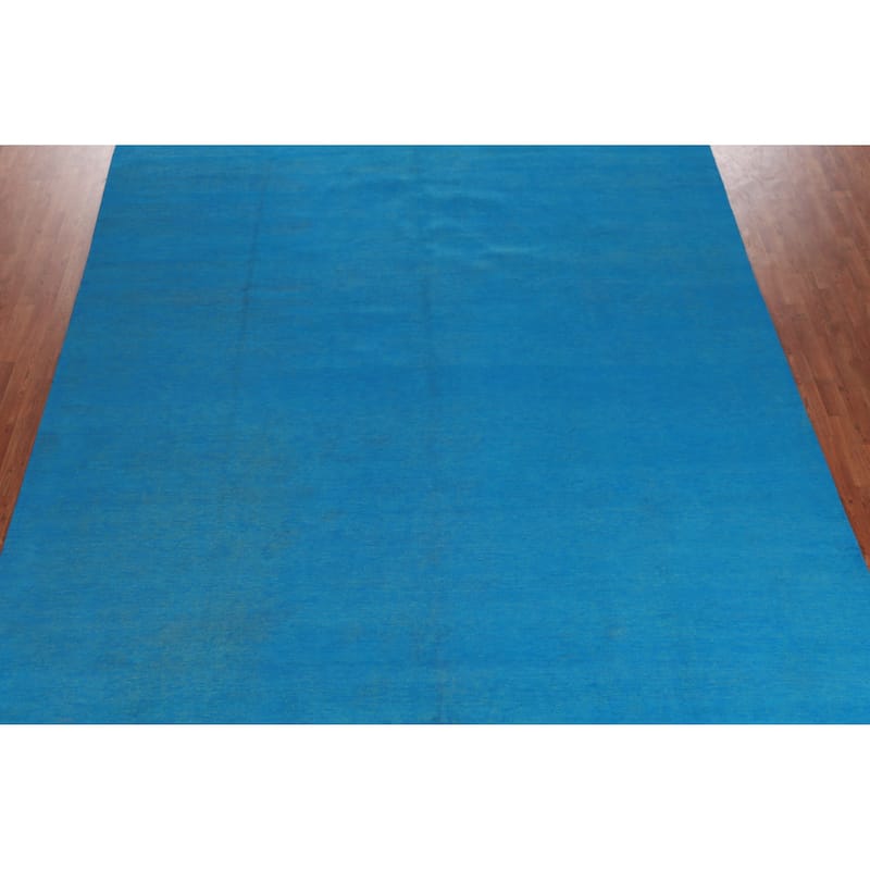 Hand Knotted Oriental 100% Wool Carpet Modern Solid Navy Blue & Blues Gabbeh Area Rug - 13' 9'' X 10' 1''
