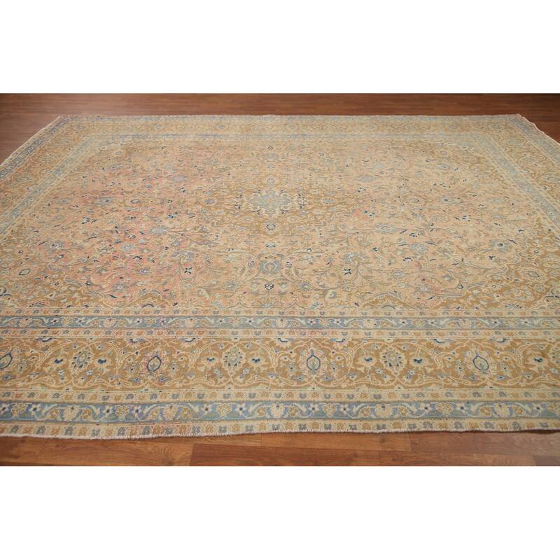 Hand Knotted Oriental 100% Wool Carpet Traditional Floral Coral Mashad Area Rug - 12' 5'' X 9' 3''