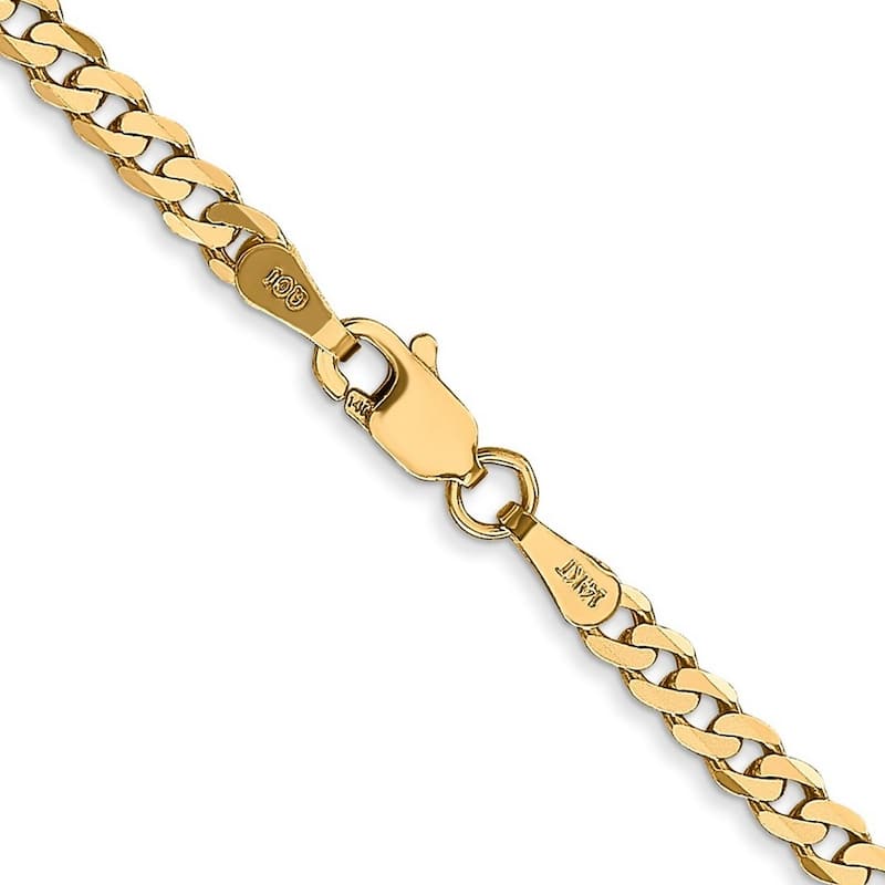 Curata 10k or 14k Yellow Gold Unisex Solid 2.9mm Beveled Curb Chain Bracelet - 7" 8" 9"