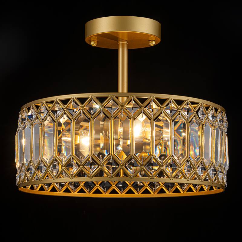 Starsky Luxury Crystal Drum Dimmable Semi Flush Mount Light