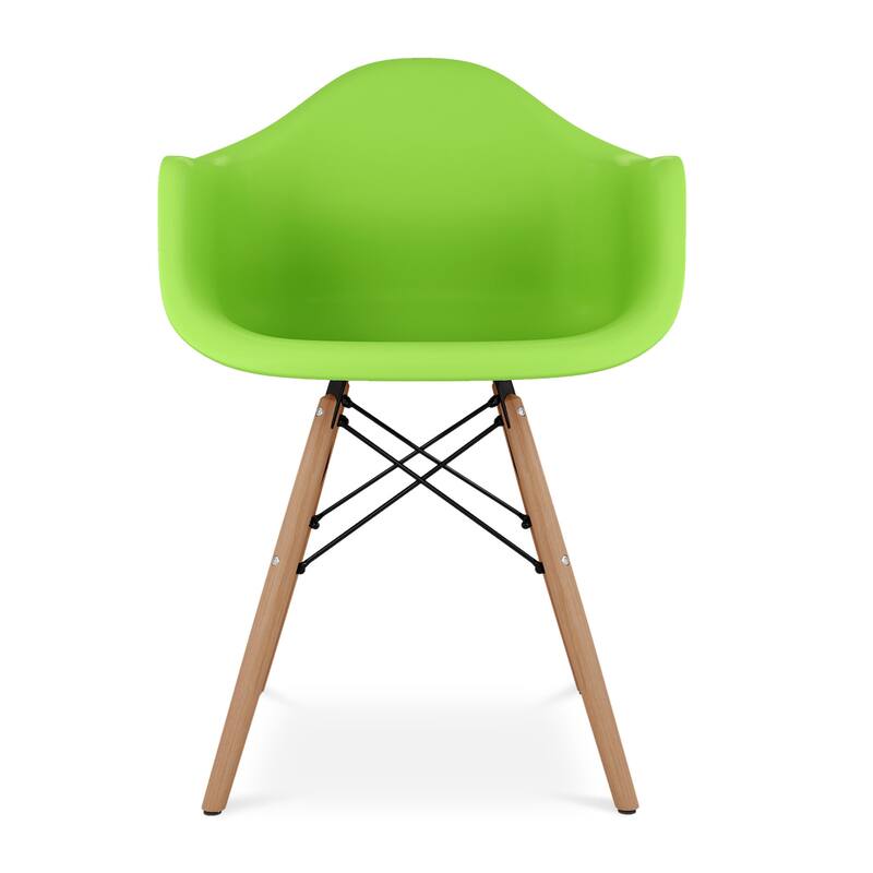 Blue And Natural Heavy Duty Plastic And Solid Wood Dining Arm Chair