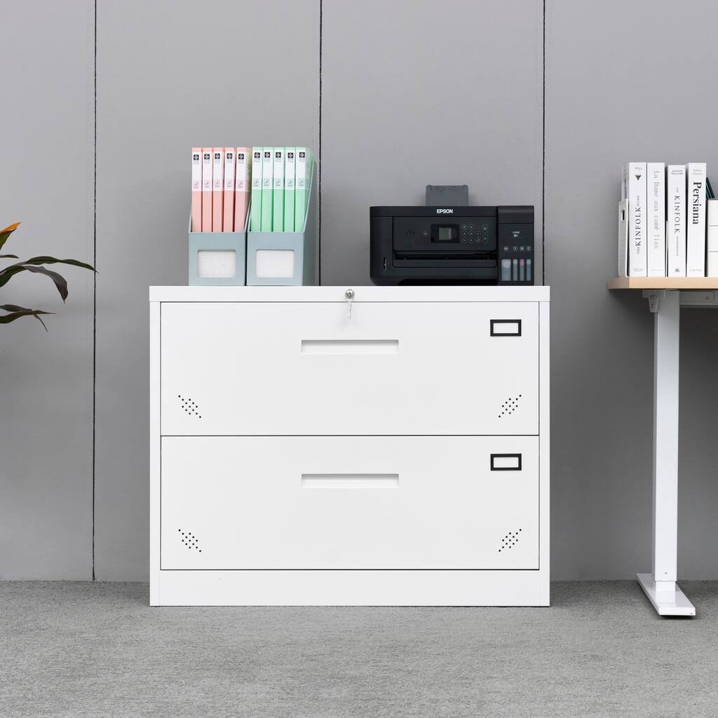 Steel Horizontal File Cabinet, Safety Lock, 2 Drawers.