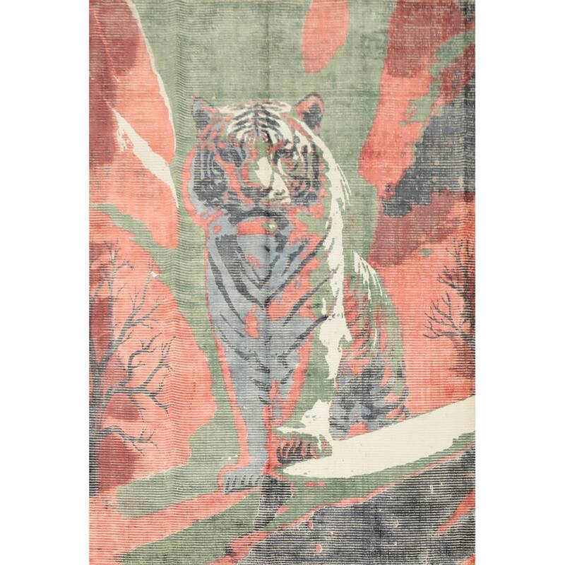 Hand Knotted Oriental Viscose Silk Carpet Modern Pictorial Multi-Colored Abstract Area Rug - 7' 8'' X 5' 6''