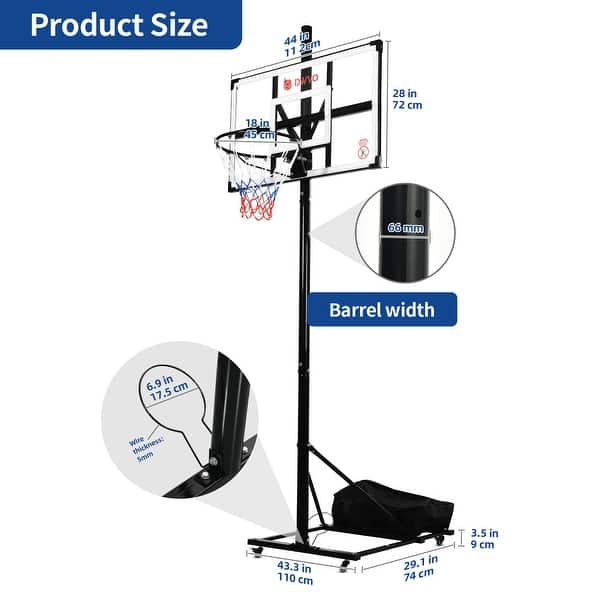 dimension image slide 0 of 2, Moasis 8-10FT/4-10FT Adjustable Basketball Hoop with Base Wheel Stand