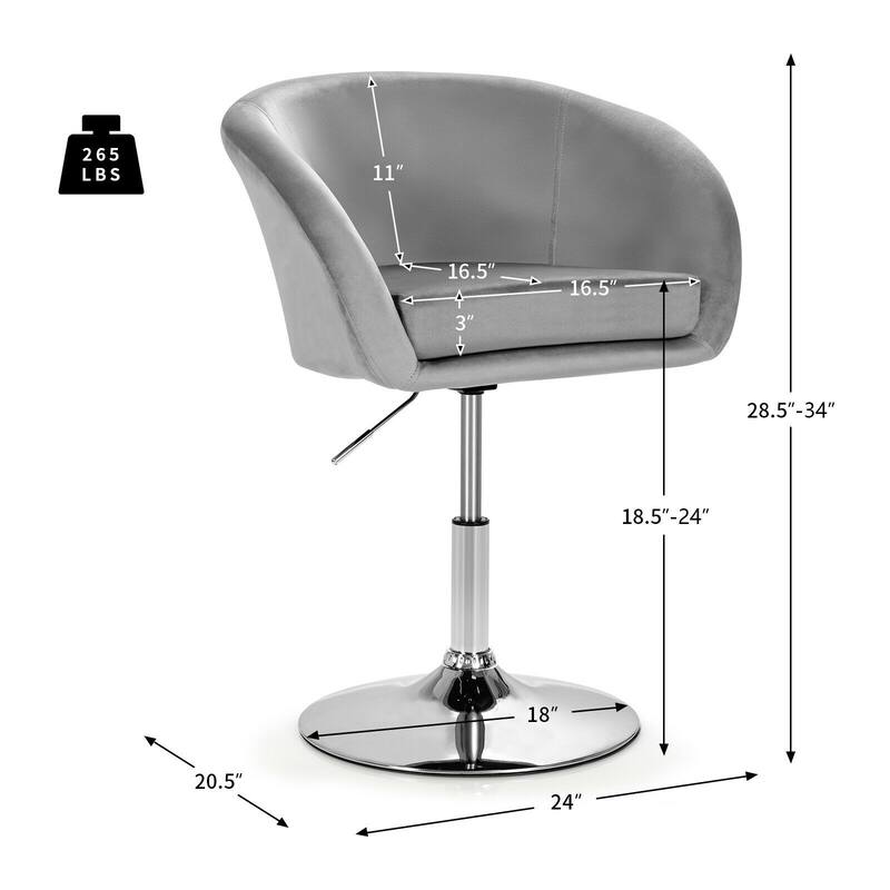 360 Degree Swivel Makeup Stool Accent Chair with Round Back and Metal Base - 24" x 20.5" x 28.5"-34"
