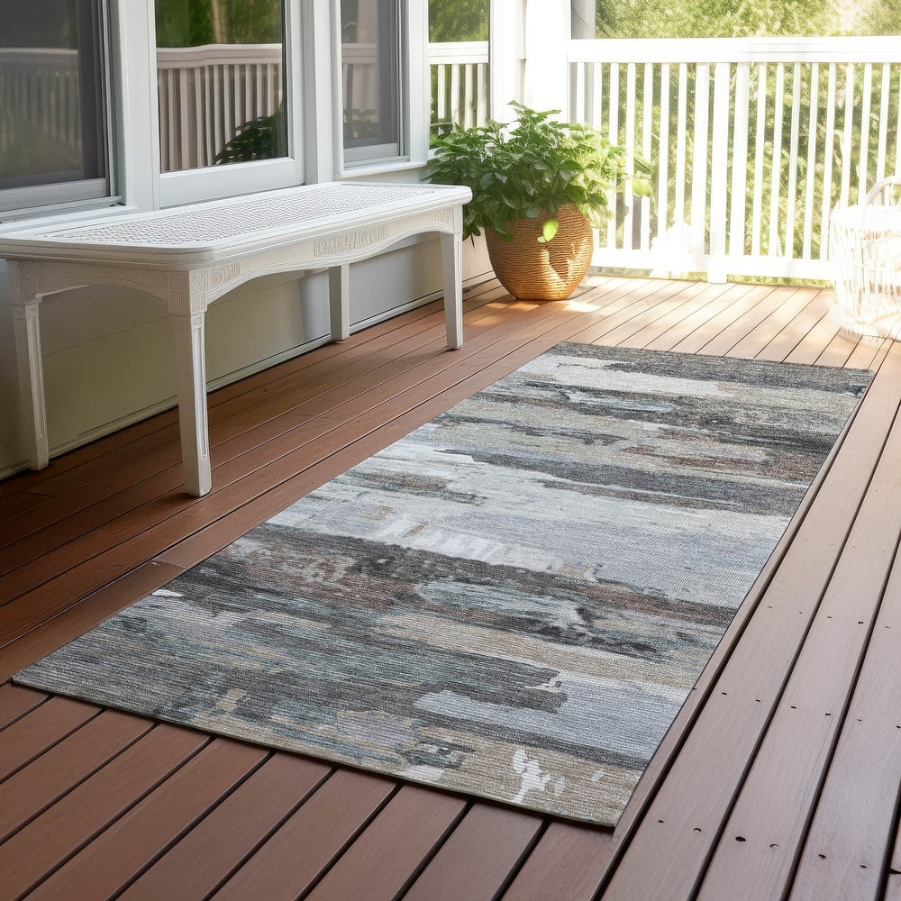 Machine Washable Indoor/ Outdoor Abstract Contemporary Chantille Rug