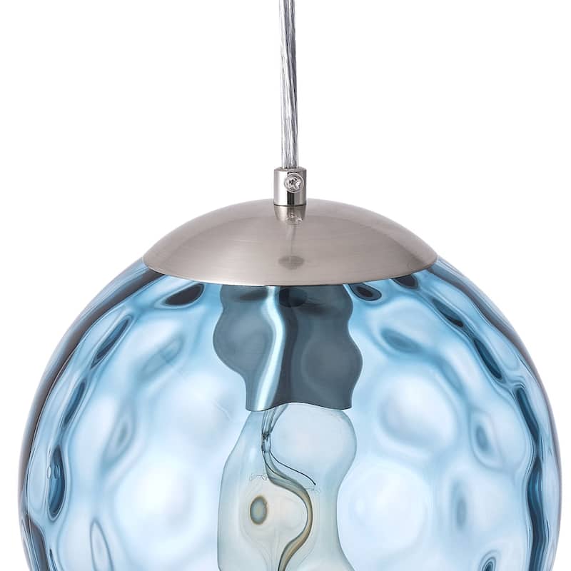 Modern Nickel Kitchen Island Pendant Light with Blue Stone Ripple Glass Shade
