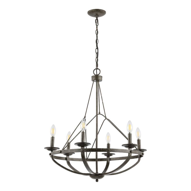 SAFAVIEH Lighting Josefa 26" Classic Chandelier (6-Bulb) - 26" W x 26" D x 92" H - Silver/Black