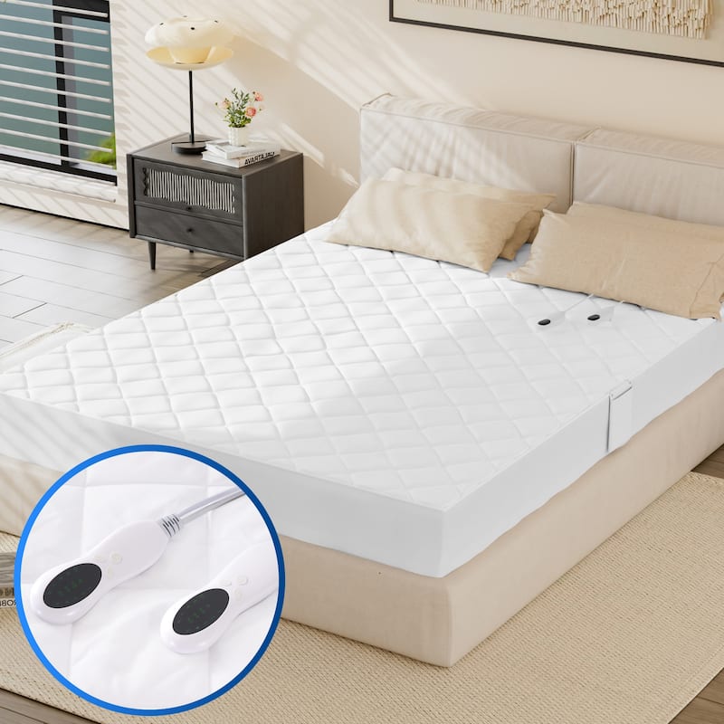Heated Mattress Pad - 10 Heat Settings, Timer, Ultra-Soft Fabric & Even Heating - White