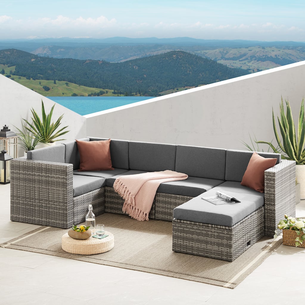 4-Pieces Outdoor Wicker Sectional Sofa Set with Cushion and Ottoman