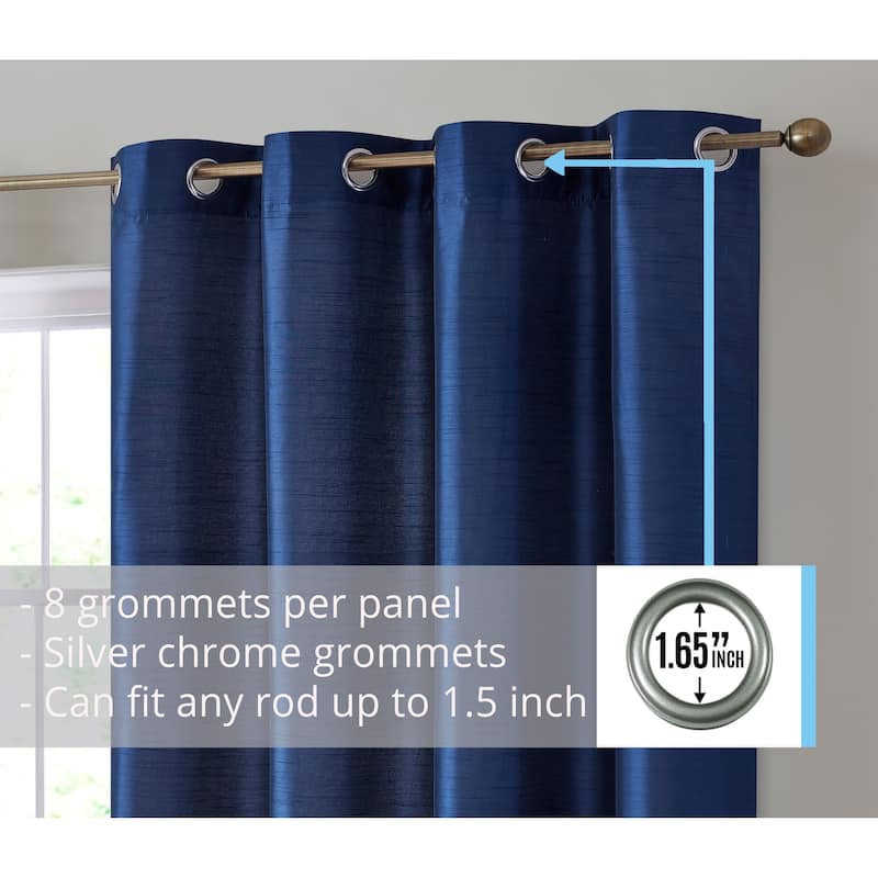 HLC.me Jefferson Faux Silk Semi Sheer Light Filtering Lined Grommet Window Curtain Bedroom, 2 Panels