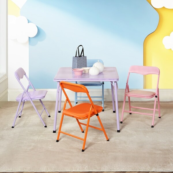 Homy Casa 24 in. Kids Folding Table and 4 Chairs Set with Metal