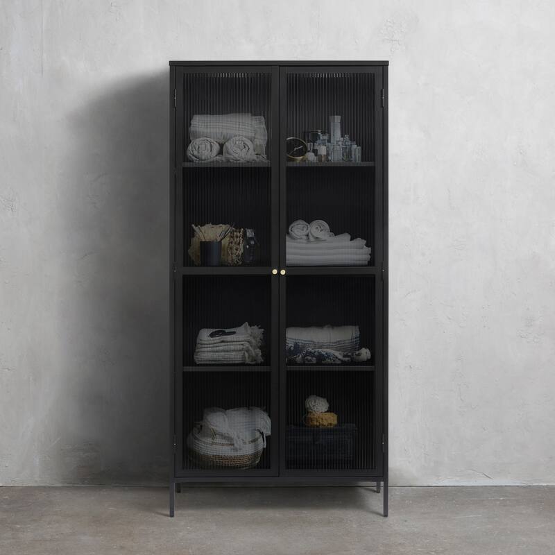 Rye Studio Brianne Metal & Glass 75" Display Cabinet - Black