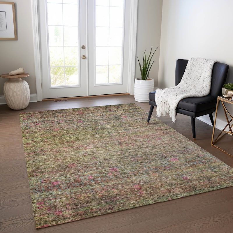 Machine Washable Indoor/ Outdoor Ombre Solid Chantille Rug - Cactus - 3' x 5'