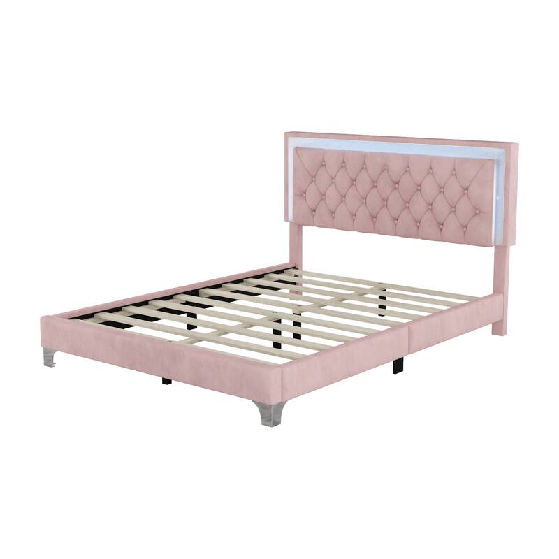 Queen OR Full Size Velvet Upholstered Bed Frame with LED Lights