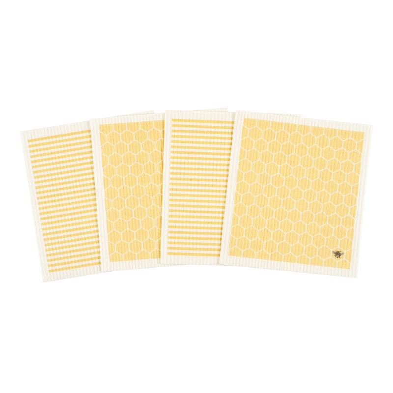 KAF Home Clean It Mixed Swedish 4-Piece Dish Cloths - Honeycomb Yellow - 7.5"W x 0.32"H x 7"D