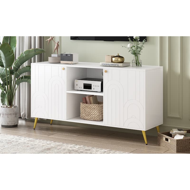 53.1" TV Stand with Gold Metal Legs and Open Shelves