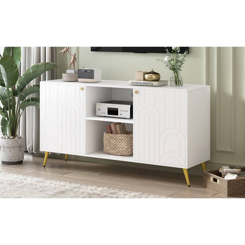 Roomfitters Modern TV Stand for up to 55 Inch TV, Media Console with Adjustable Shelf, Metal Legs and Handles