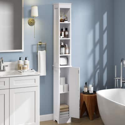 VECELO 70.86” Tall White Bathroom Storage Cabinet with Door Adjustable Shelves Freestanding MDF Waterproof Storage for Bathroom