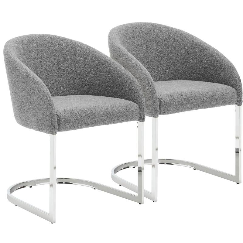 Modern Fabric Upholstered Dining Chairs, Boucle Arm Side Chair - 30" H x 22.2" W x 21.7" D