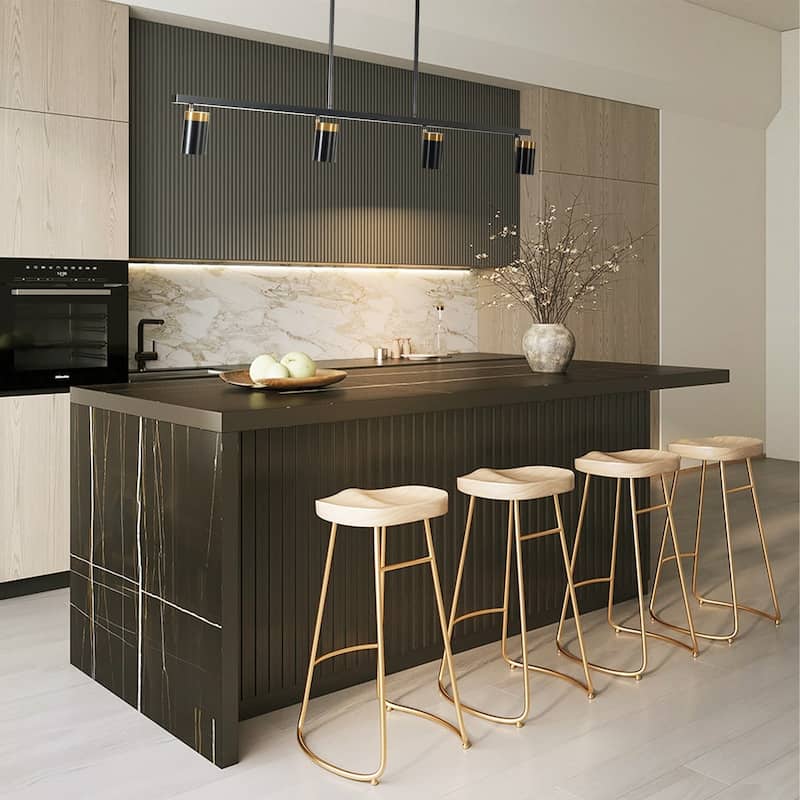 4-Light Modern Black & Gold LED Track Spotlight, Adjustable Linear Ceiling Light Fixture for Dining Room - 4 Light